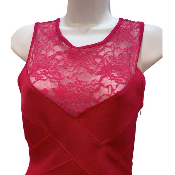 NWT TOPSHOP Magenta Size 2 Bodycon Lace Detail Round Neck Formal Dress #W172 - Picture 12 of 13